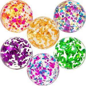 Confetti Super Balls - Set of 6 Large High Bouncy Balls Multicolor (45 MM Size)